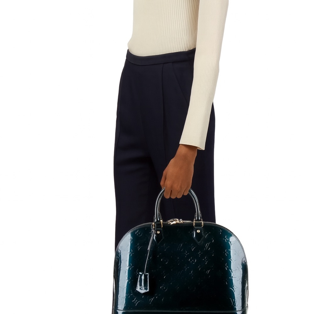 Louis Vuitton Alma GM Top Handle Bag Vernis Patent Leather Bleu Nuit - Picture 2 of 12